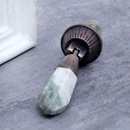 Teardrop Gray Drawer Knob Made of Stone and Metal